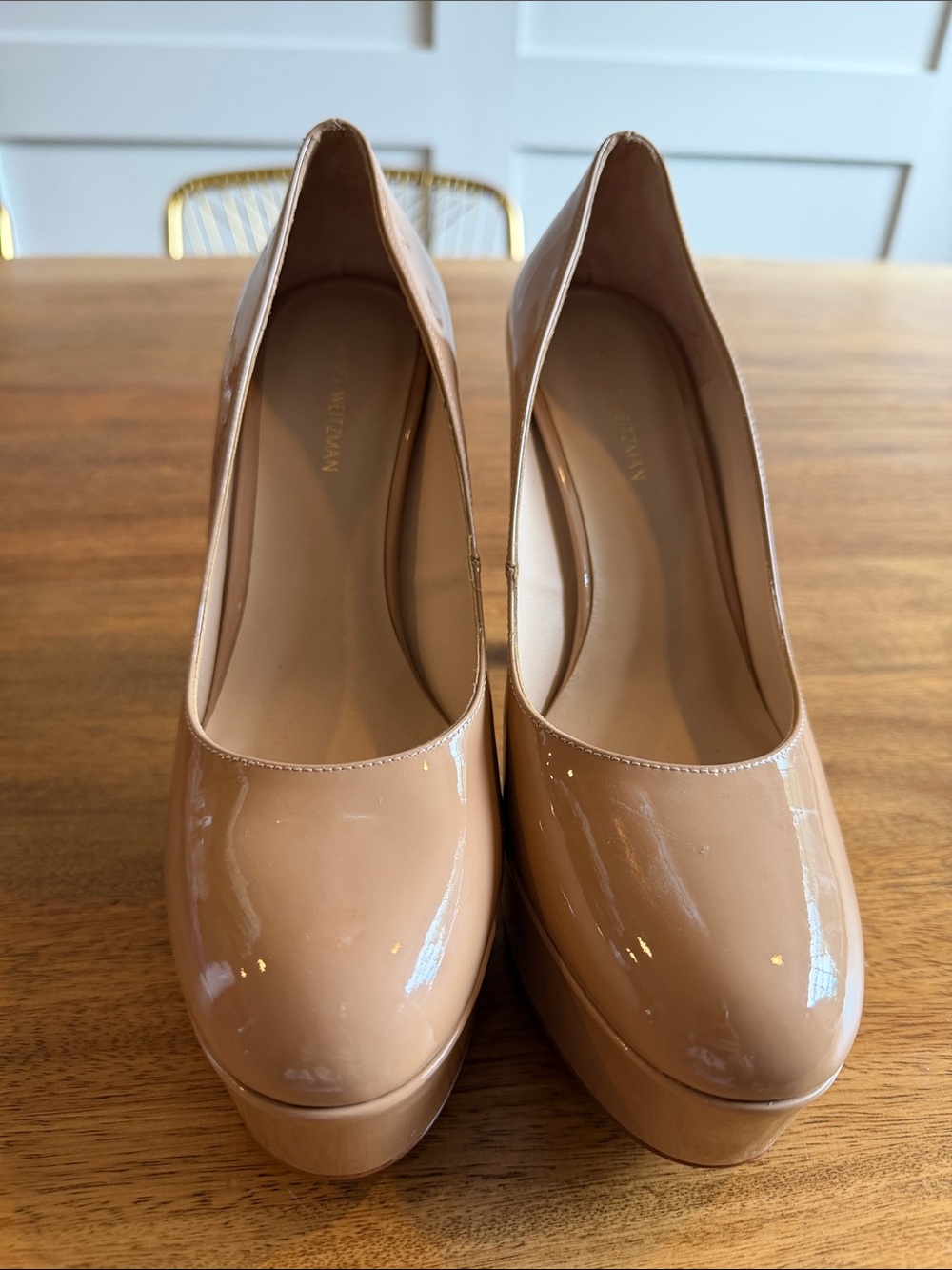 Stuart Weitzman Nude Patent Platform Pumps